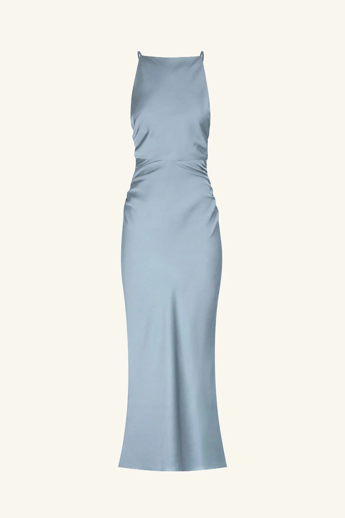 LUXE HIGH NECK RUCHED MIDI DRESS - AZURE