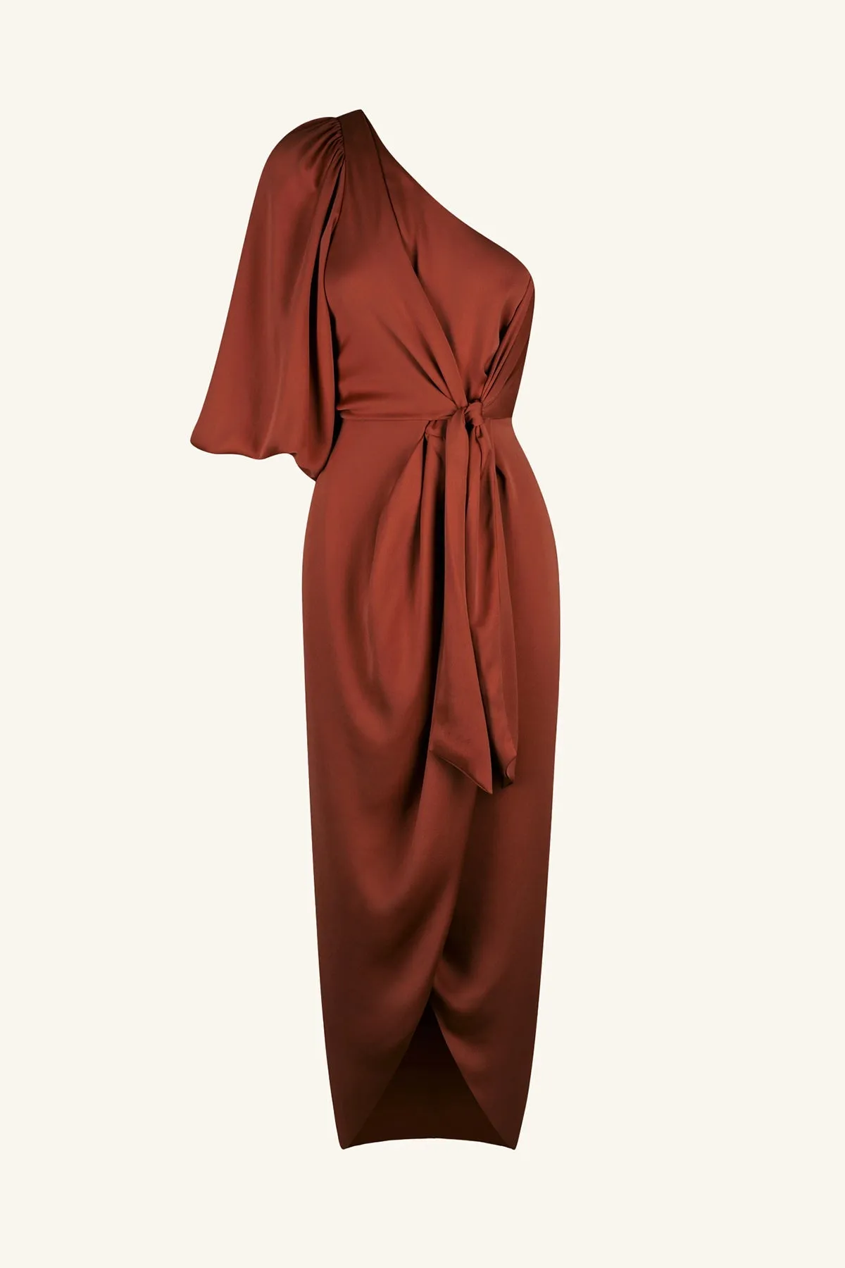 LUXE TIE FRONT ONE SHOULDER DRESS - SANGRIA