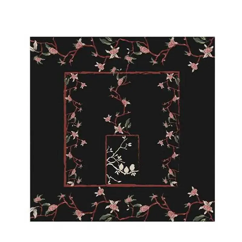 Luxurious Elegant Vintage Black Floral Silk Square Scarf 87 x 87 cm