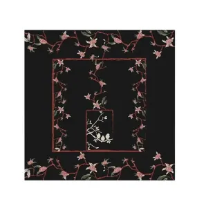 Luxurious Elegant Vintage Black Floral Silk Square Scarf 87 x 87 cm