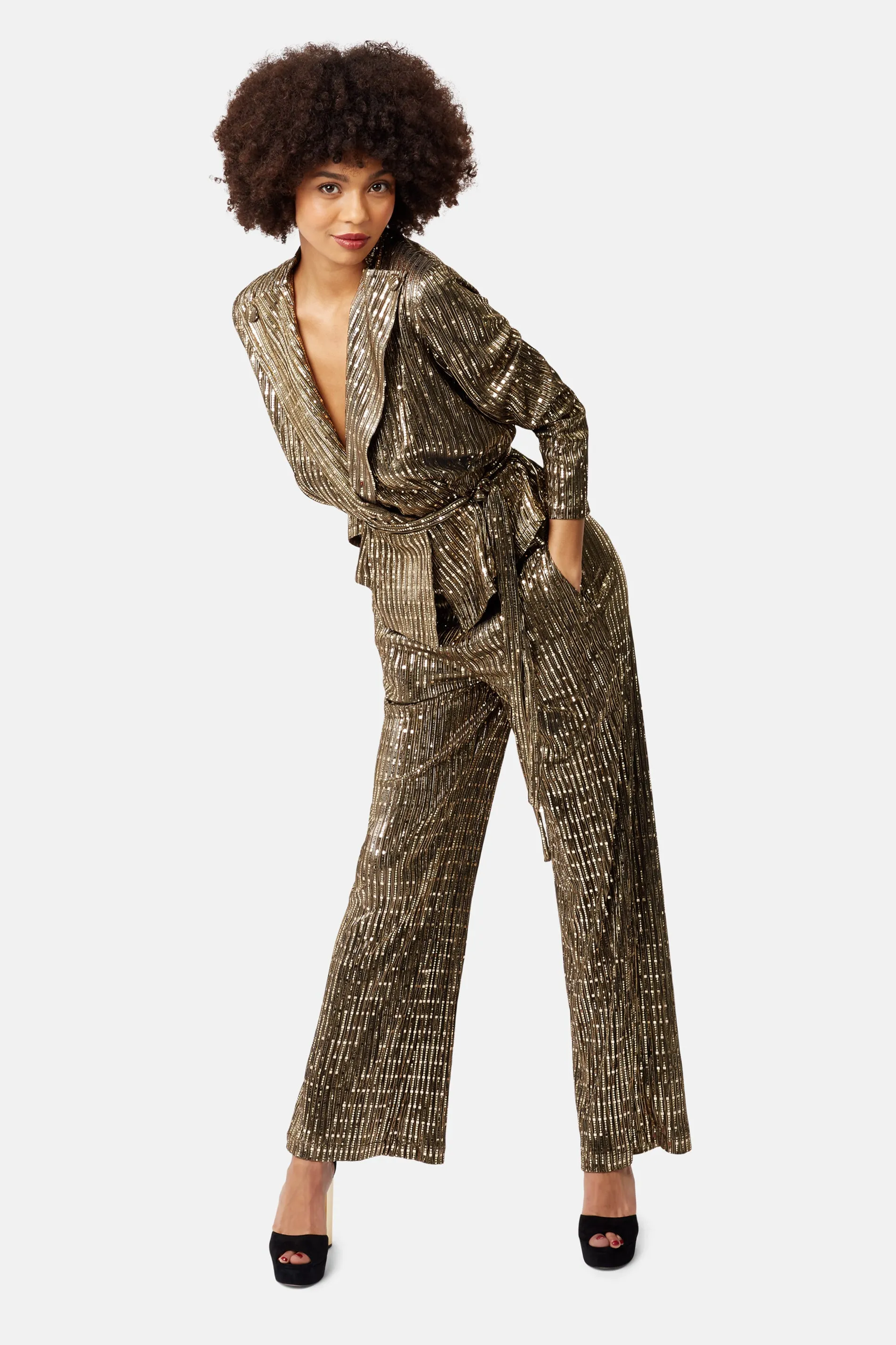 MacArthur Park Straight Leg Sequin Trousers in Bronze