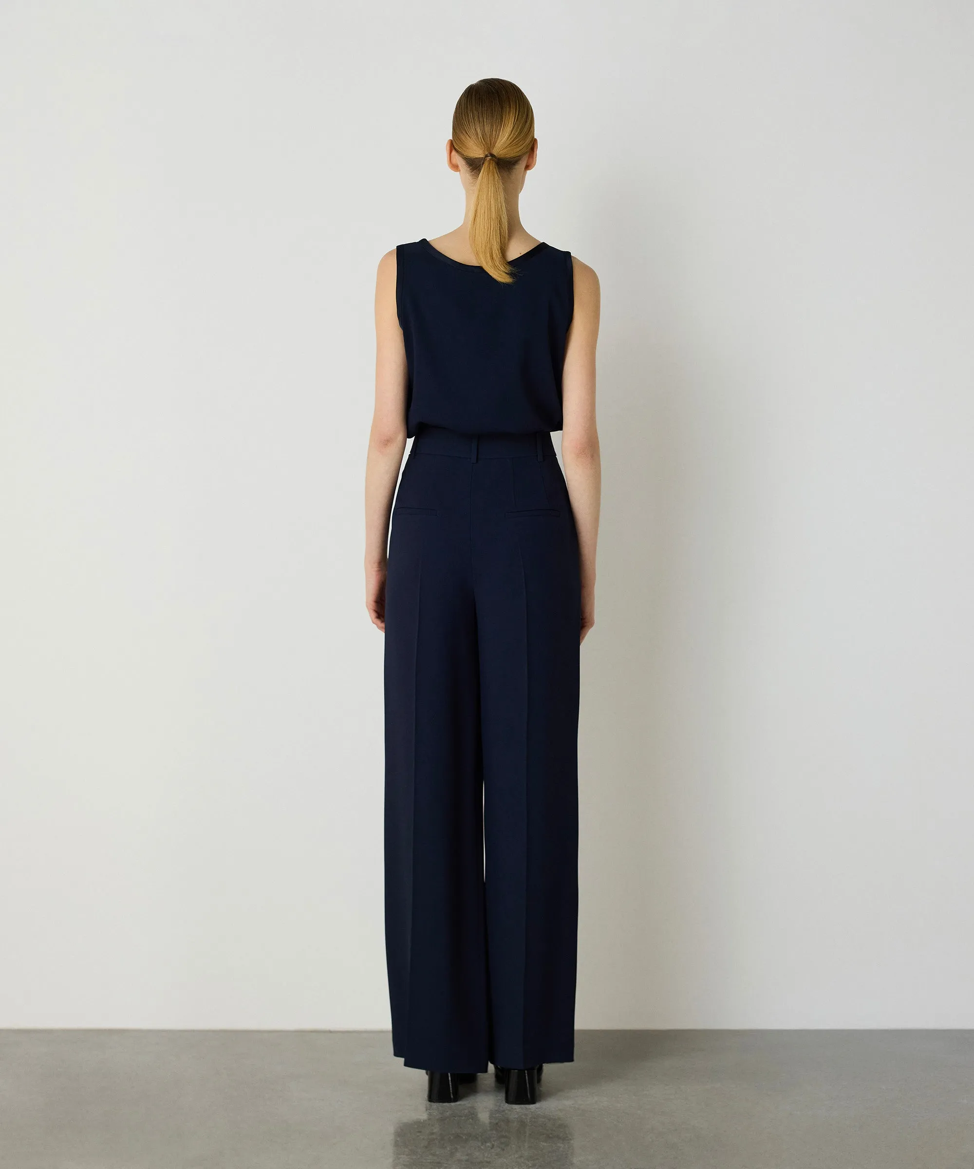 Machka Double Darted Wide Cut Trousers Navy