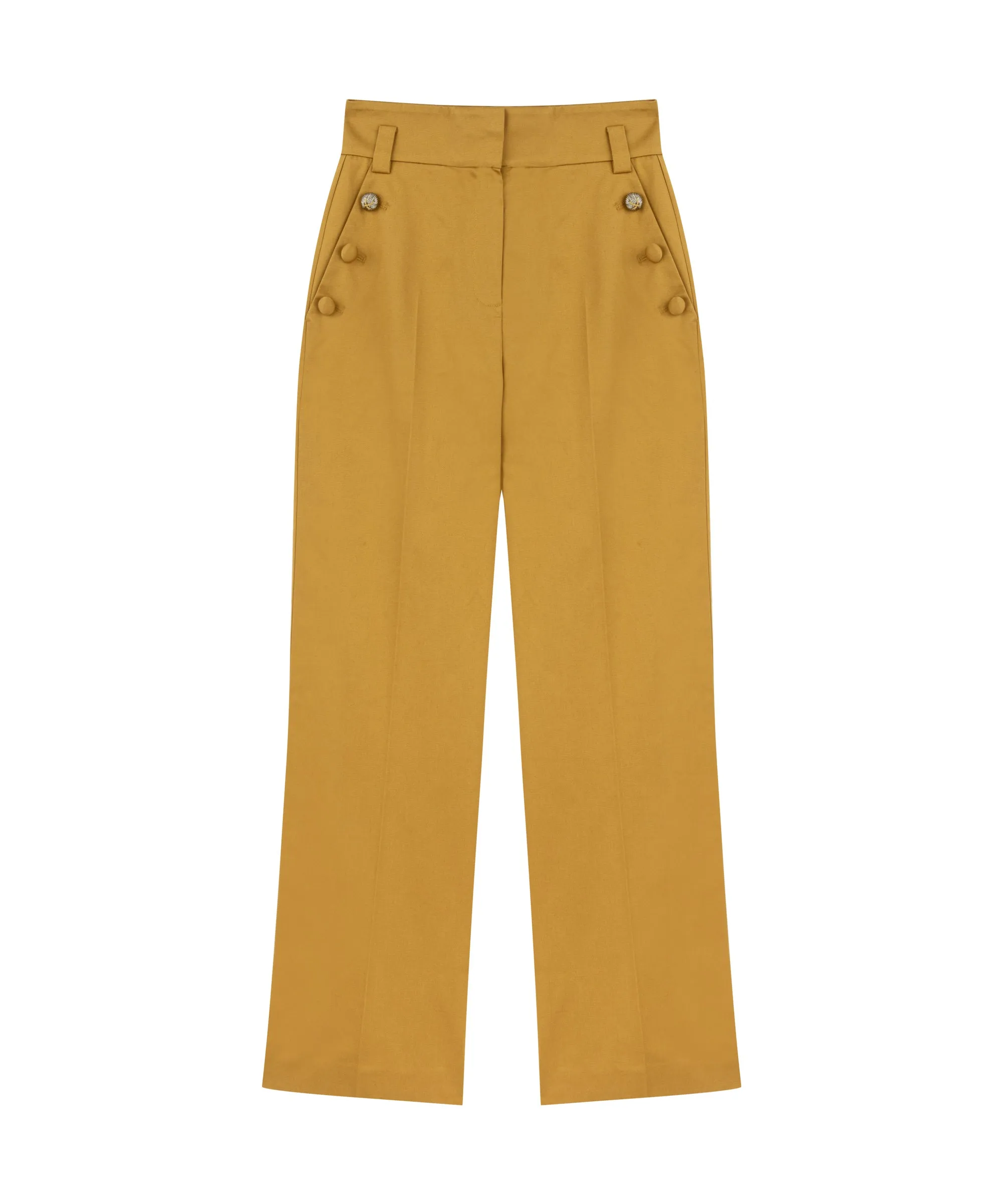 Machka High Waist Trousers With Button Accessories Tobacco Leaves