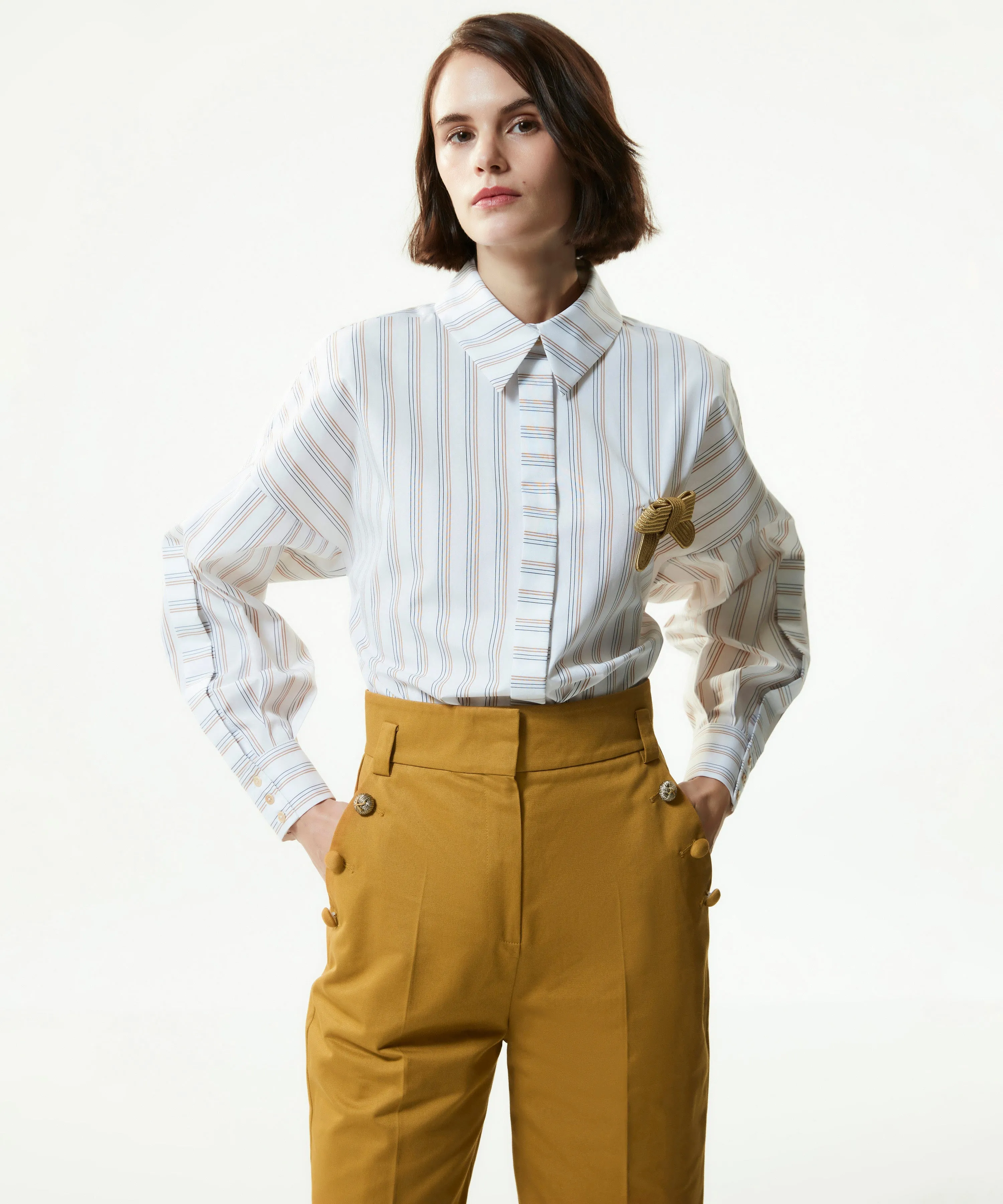 Machka High Waist Trousers With Button Accessories Tobacco Leaves