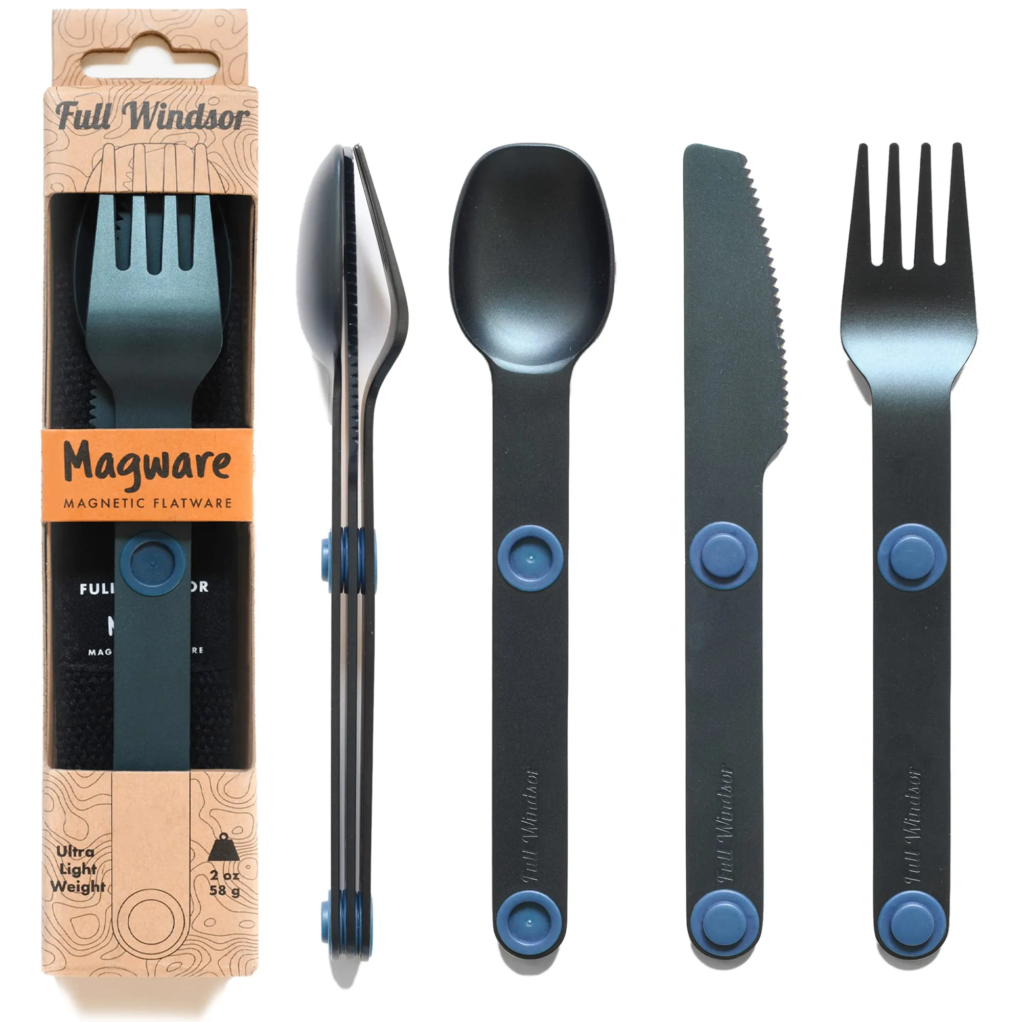 MAGWARE Magnetic Camping Utensils Set - Portable & Reusable Metal Travel Flatware with a Case for Camping, Picnic, Office & Kid's Lunchbox | Camping Cutlery Set | Knife, Fork & Spoon (3 PCS)