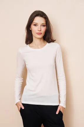 Majestic Long Sleeve Cotton/Cashmere Crewneck Tee in Nacre