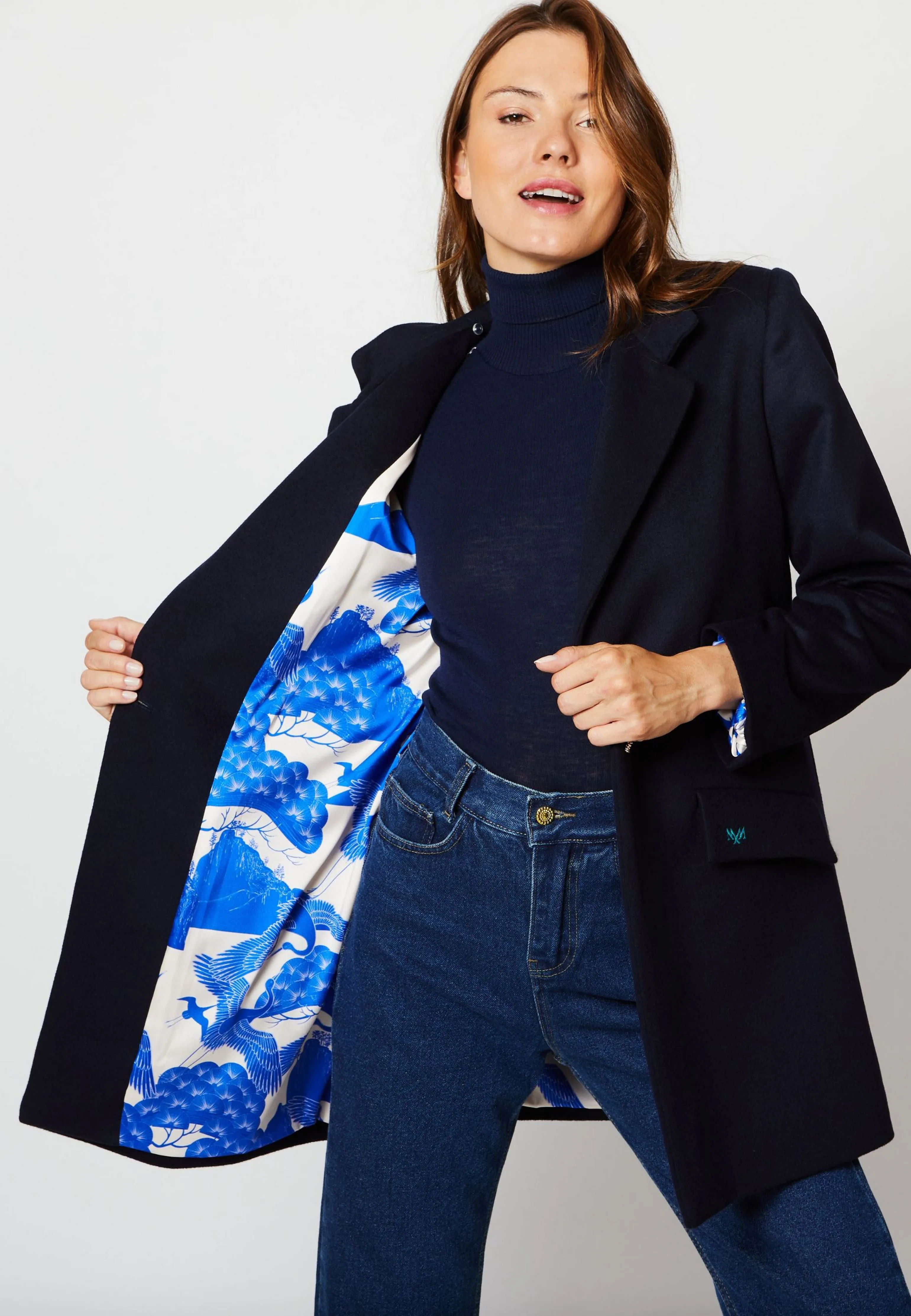 MANTEAU PARISIEN LAINE CACHEMIRE UPCYCLÉE BLEU