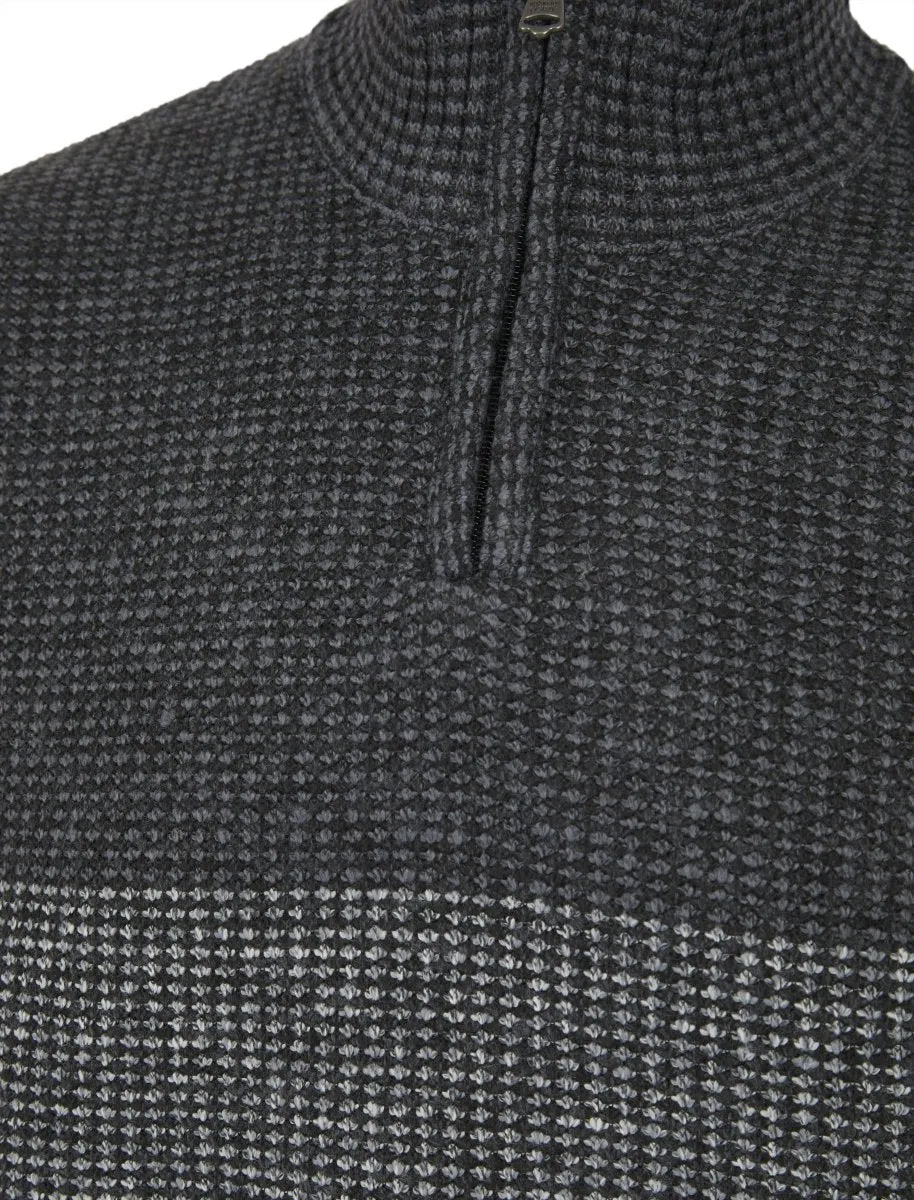 Mens 1/4 Zip Stripe Knitted Textured Jumper