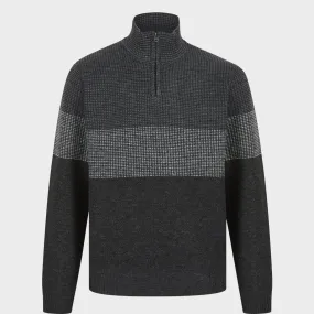 Mens 1/4 Zip Stripe Knitted Textured Jumper