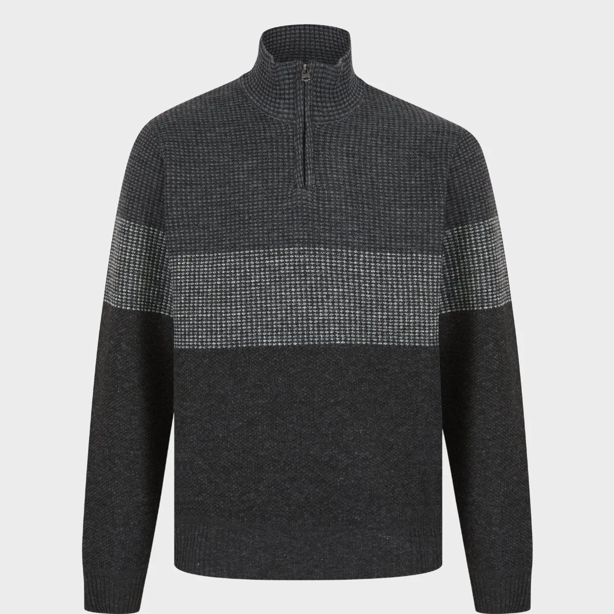 Mens 1/4 Zip Stripe Knitted Textured Jumper