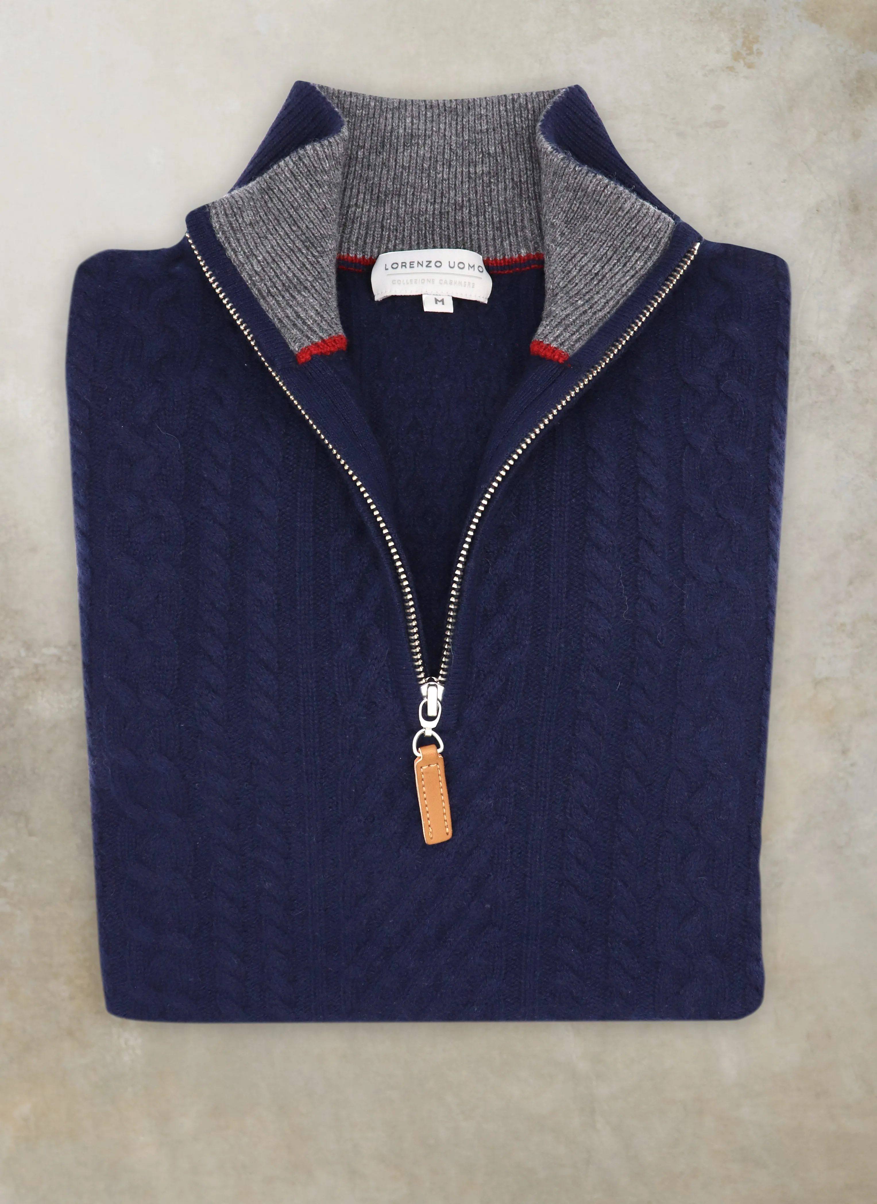 Men's Aalborg Cable Quarter Zip Cashmere Sweater in Navy