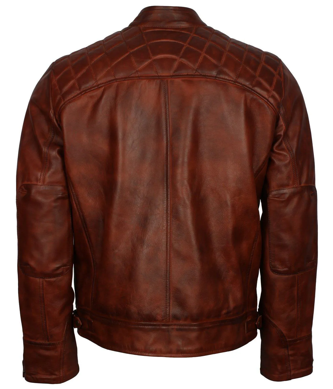 Men's Brown Diamond Quilted Genuine Leather Cafe Racer Jacket