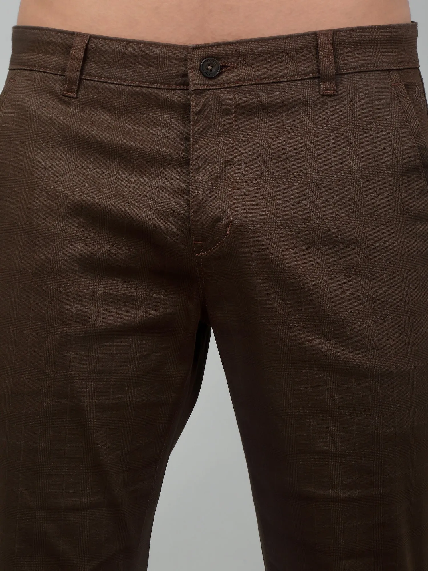 Men's Casual Flat front Brown Checks Trousers