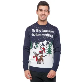 Mens Christmas Jumper Rude Reindeer Xmas Navy Adult Party Fun