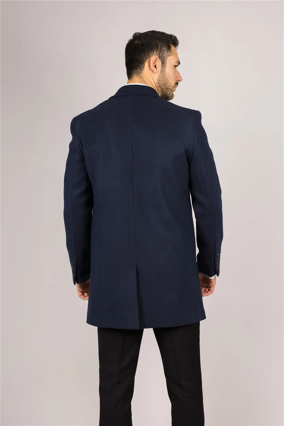 Men's Overcoat Notched Lapel Collar Wool Blend Classic Trench Coat Winter Jacket