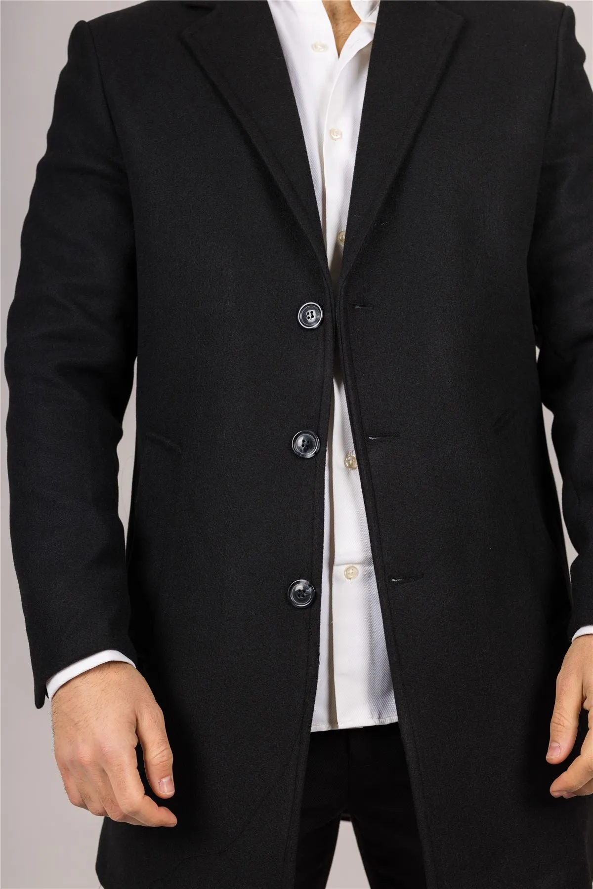 Men's Overcoat Notched Lapel Collar Wool Blend Classic Trench Coat Winter Jacket