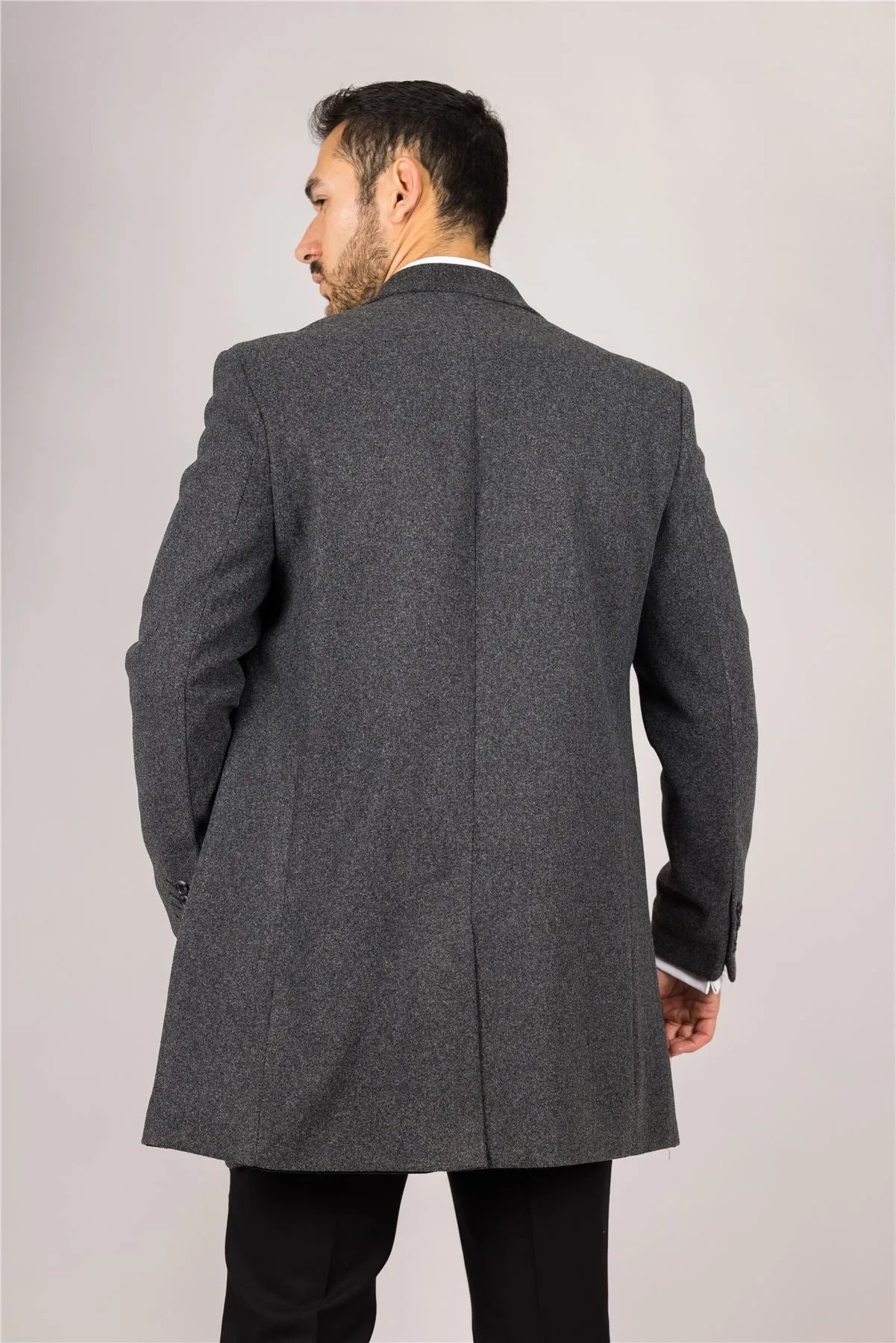 Men's Overcoat Notched Lapel Collar Wool Blend Classic Trench Coat Winter Jacket