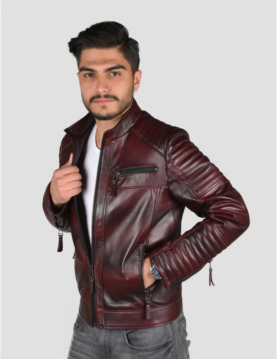 Men`s Shade Bordo Quilted Leather Jacket