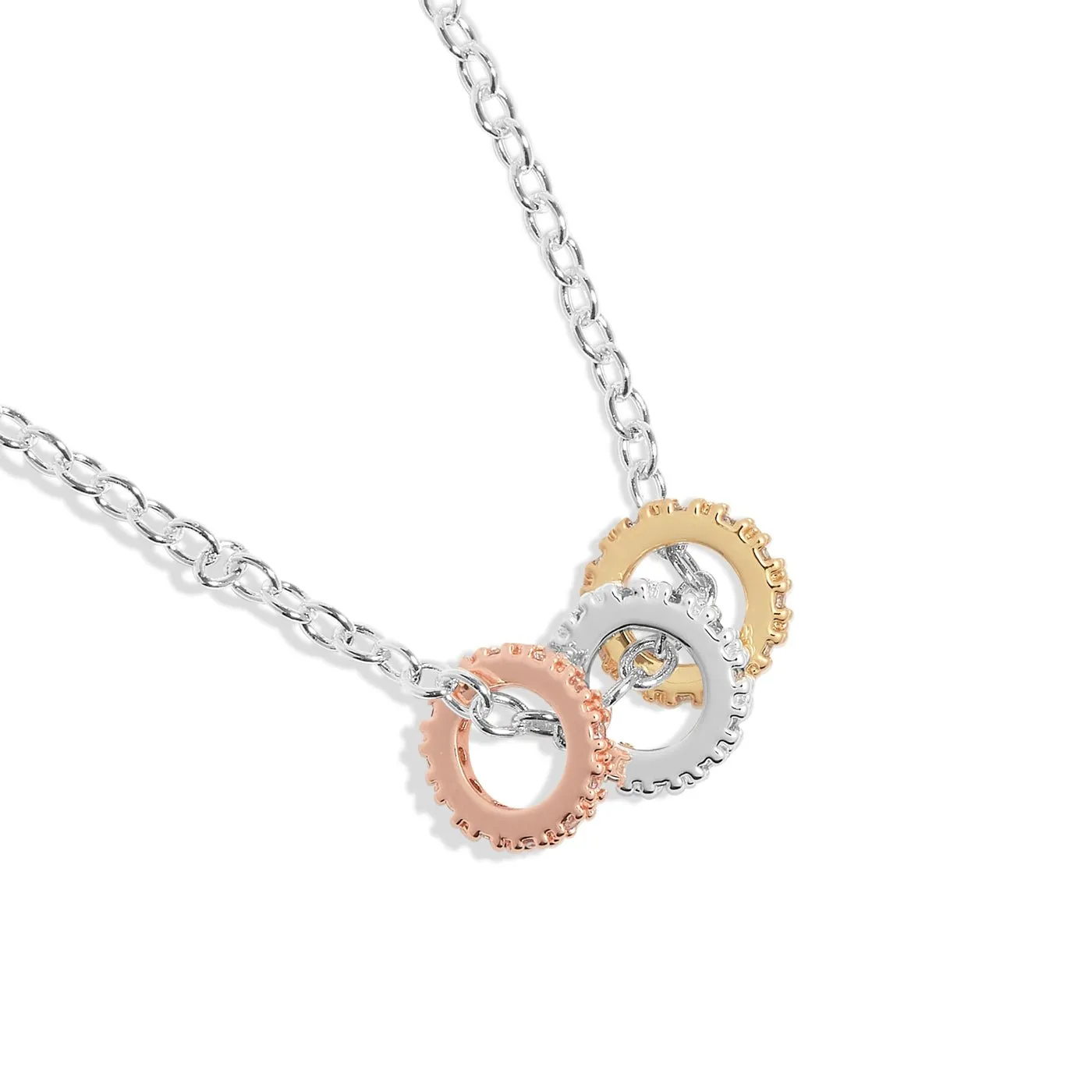 Mini Charms Three Tone Pave Silver Gold Rose Gold Plated Necklace 7637