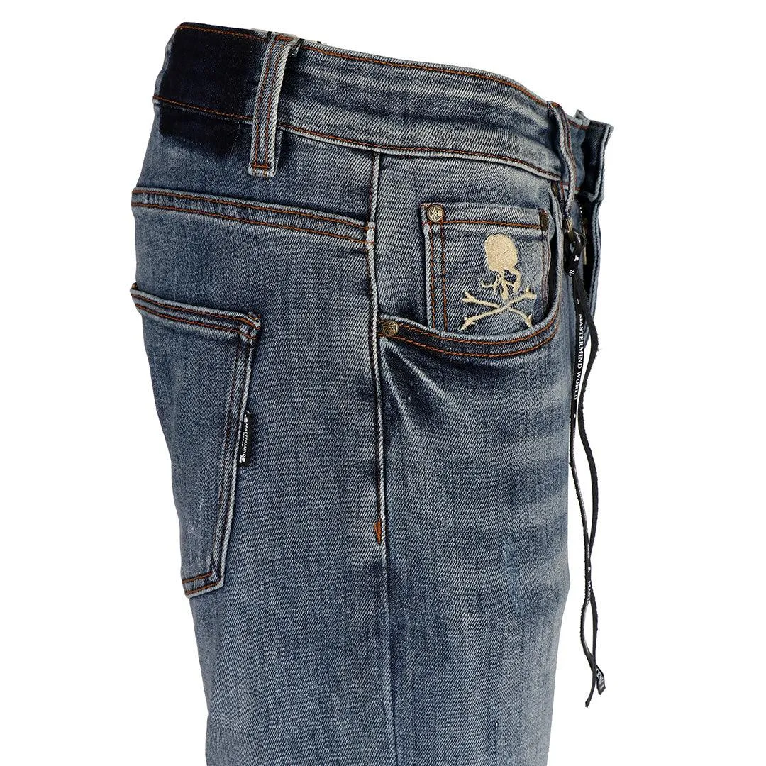 MM World Logo Embroidered Denim Jeans- Blue