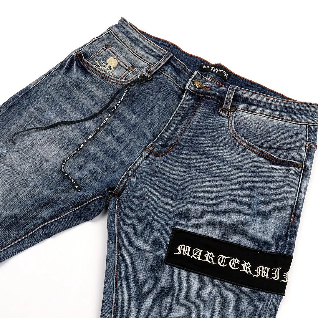 MM World Logo Embroidered Denim Jeans- Blue