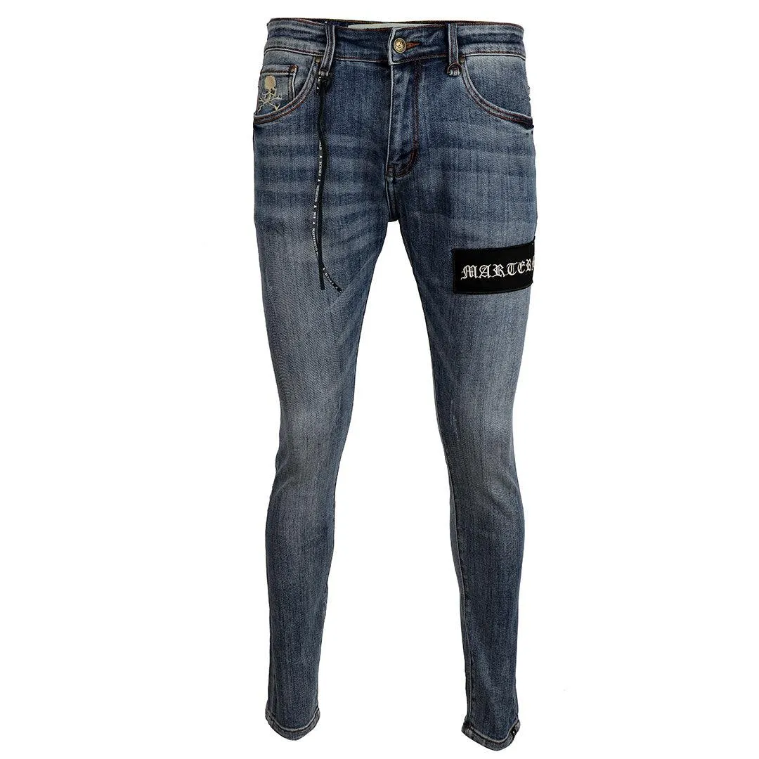 MM World Logo Embroidered Denim Jeans- Blue