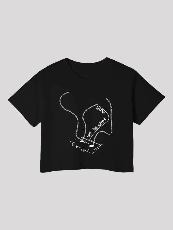 Music Black Crop Top For Women