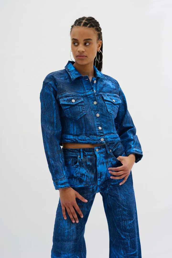 My Essential Wardrobe Aspen Short Jacket in Dark Blue Glitter