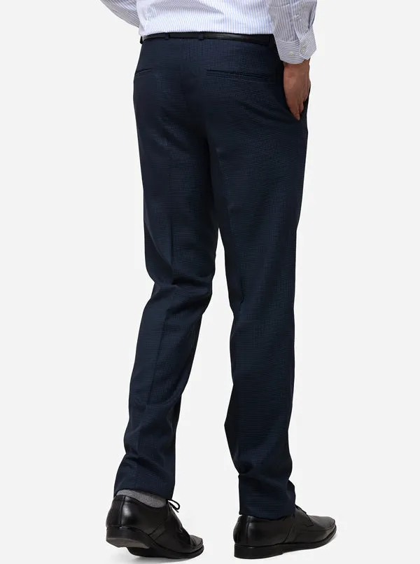 Navy Blue Slim Fit Checked Formal Trouser | JB Studio