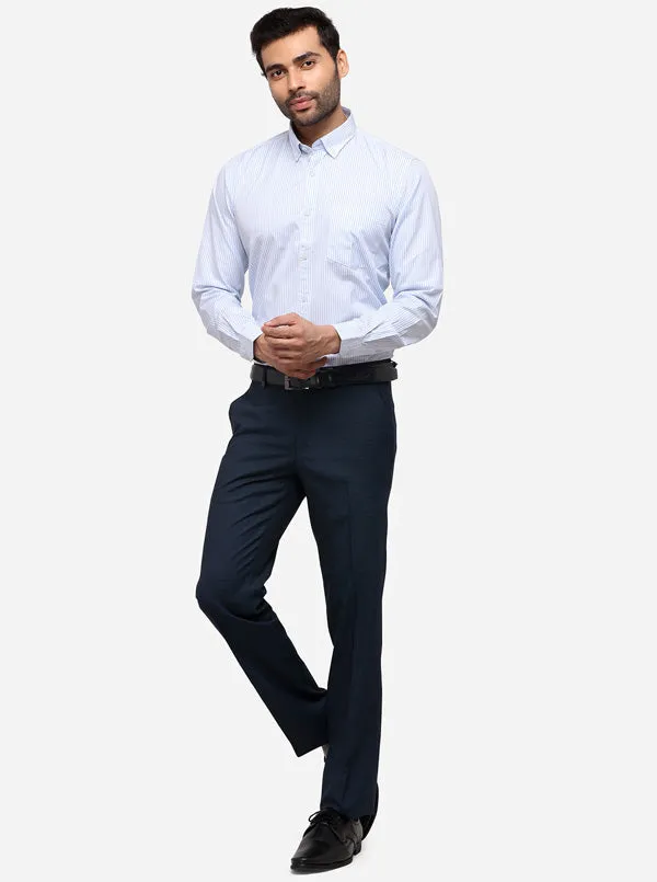 Navy Blue Slim Fit Checked Formal Trouser | JB Studio