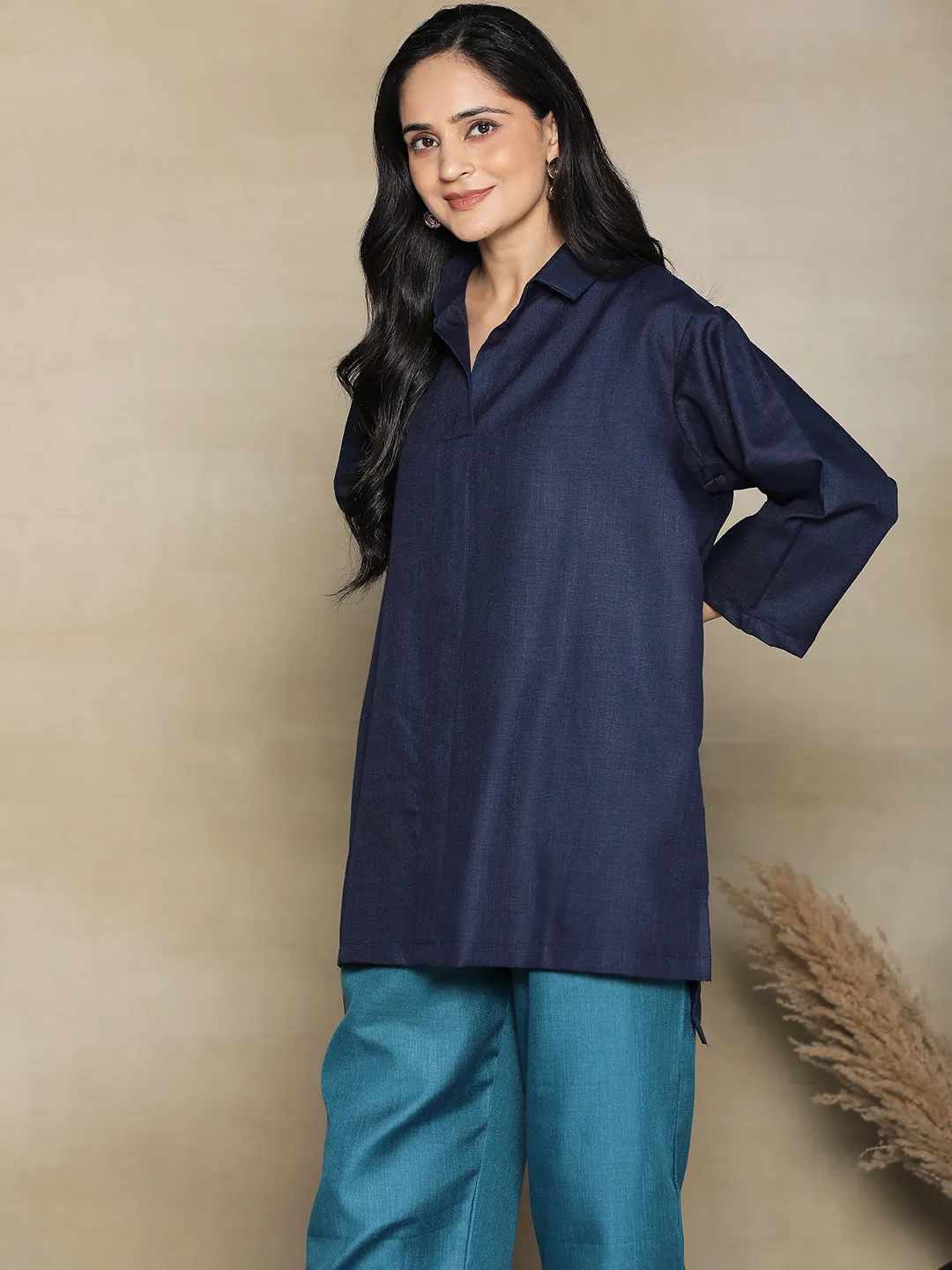 Navy CottonSlub ShirtTop