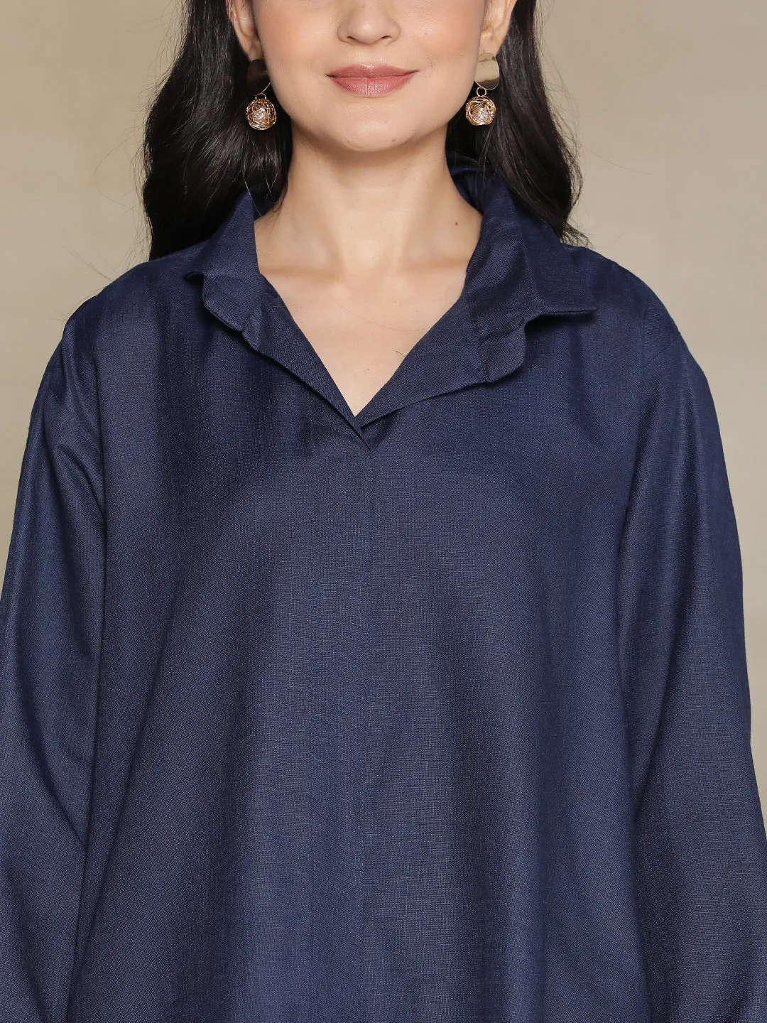 Navy CottonSlub ShirtTop