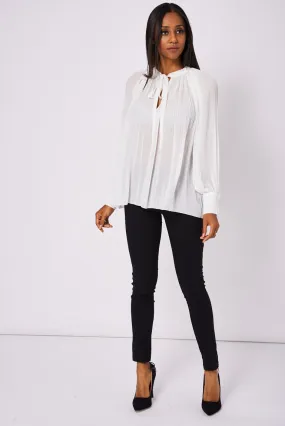 Neck Tie Pleated Blouse