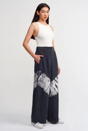 Nu Tie Dye Print Wide Leg Trousers Black/Offwhite