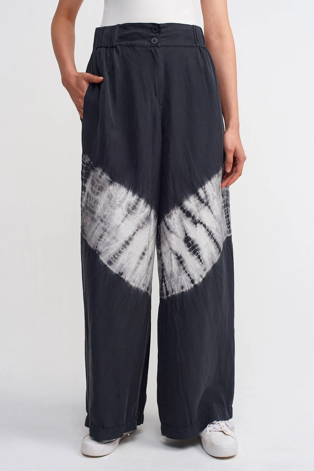 Nu Tie Dye Print Wide Leg Trousers Black/Offwhite