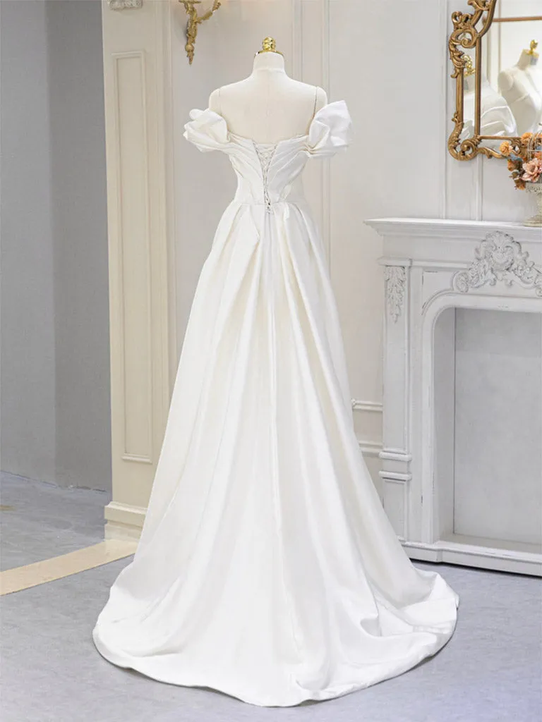 Off The Shoulder A-line Satin Courthouse Wedding Dress