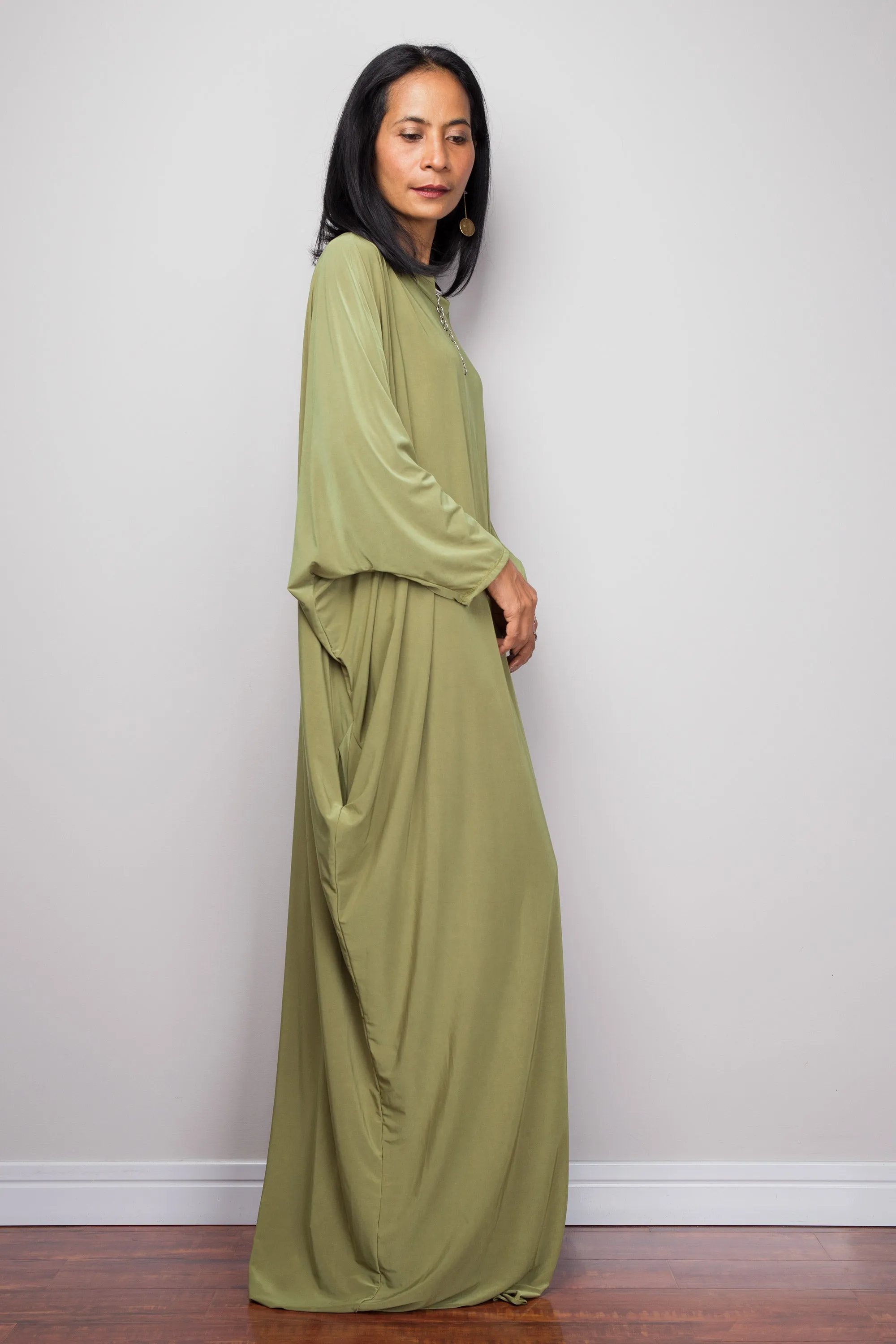 Olive Green Modest Kaftan Dress