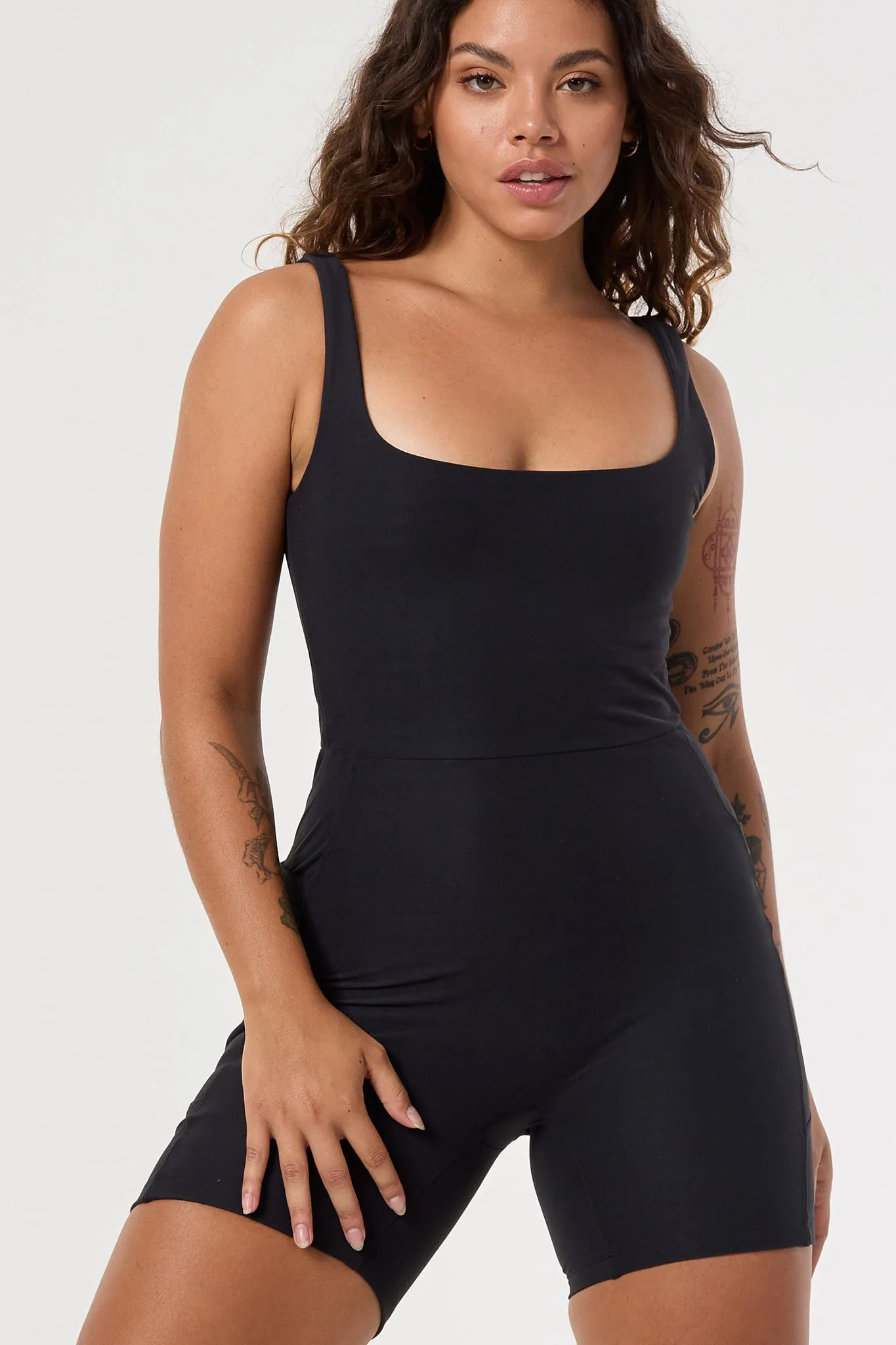 Olivia Low Back Onesie | Recycled Polyester | Black