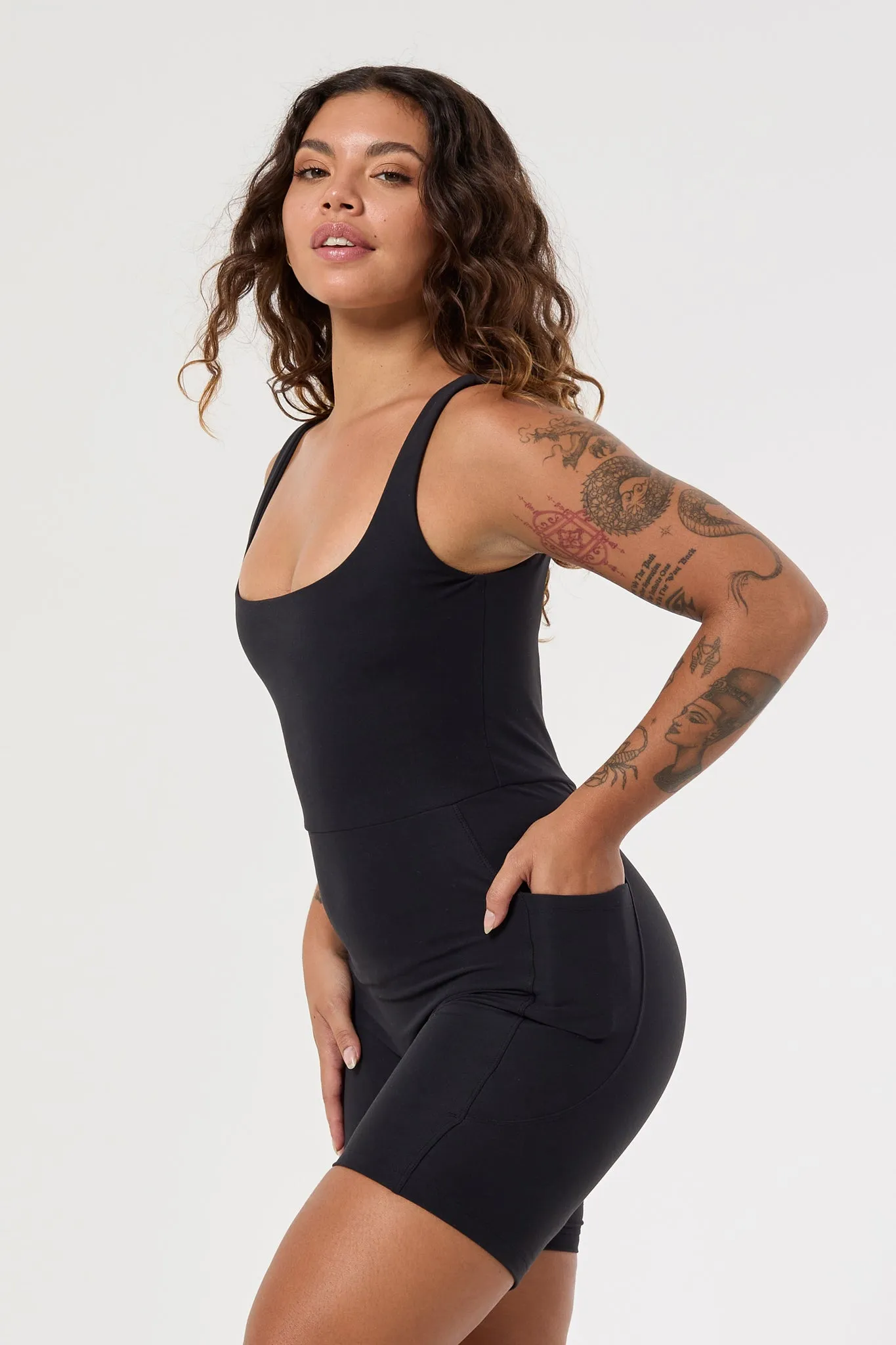 Olivia Low Back Onesie | Recycled Polyester | Black