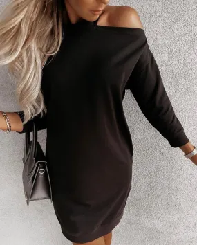 One Shoulder Batwing Mini Sweater Dress