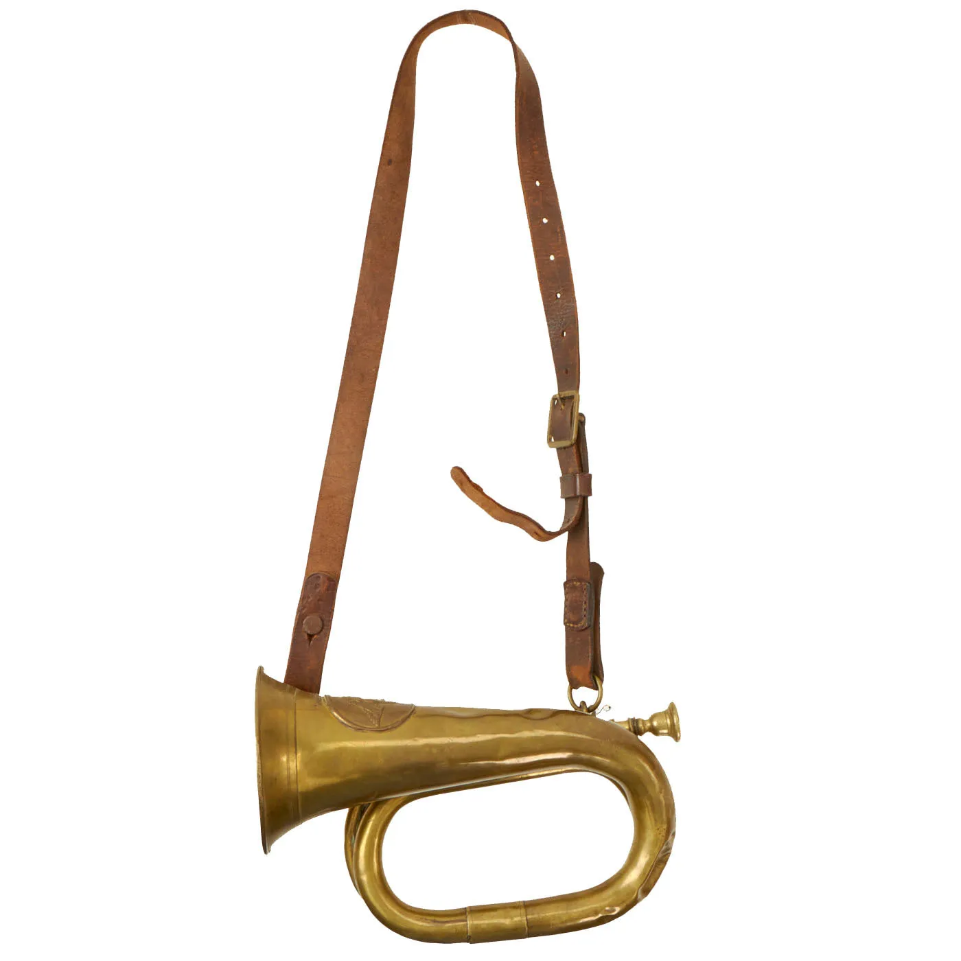 Original Imperial German WWI 1915 dated Prussian Military Brass Bugle by C.W. Meisel with Leather Sling