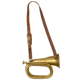 Original Imperial German WWI 1915 dated Prussian Military Brass Bugle by C.W. Meisel with Leather Sling