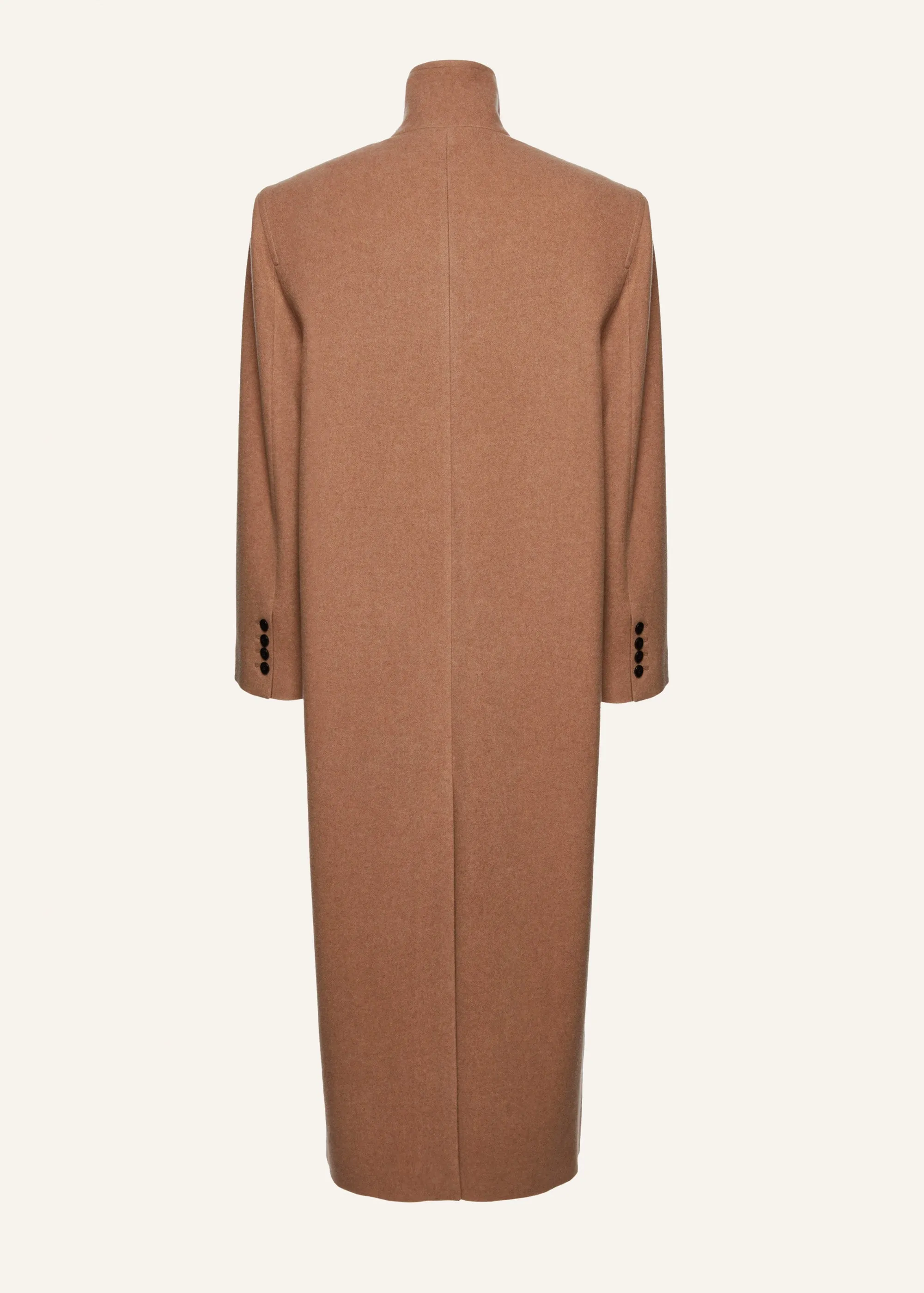 Oversized high collar cashmere coat in caramel