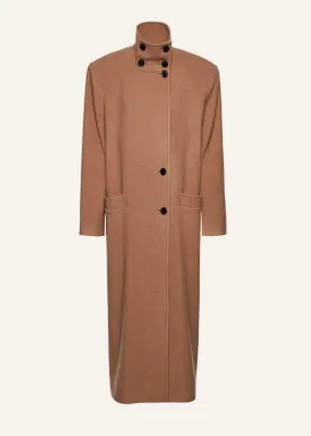 Oversized high collar cashmere coat in caramel