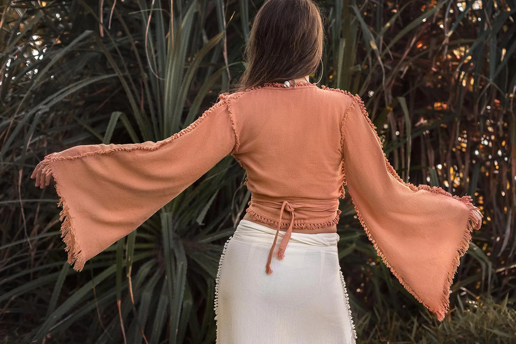 Pale Orange Boho Top • Bohemian Wrap Top Women • Wide Sleeve Top