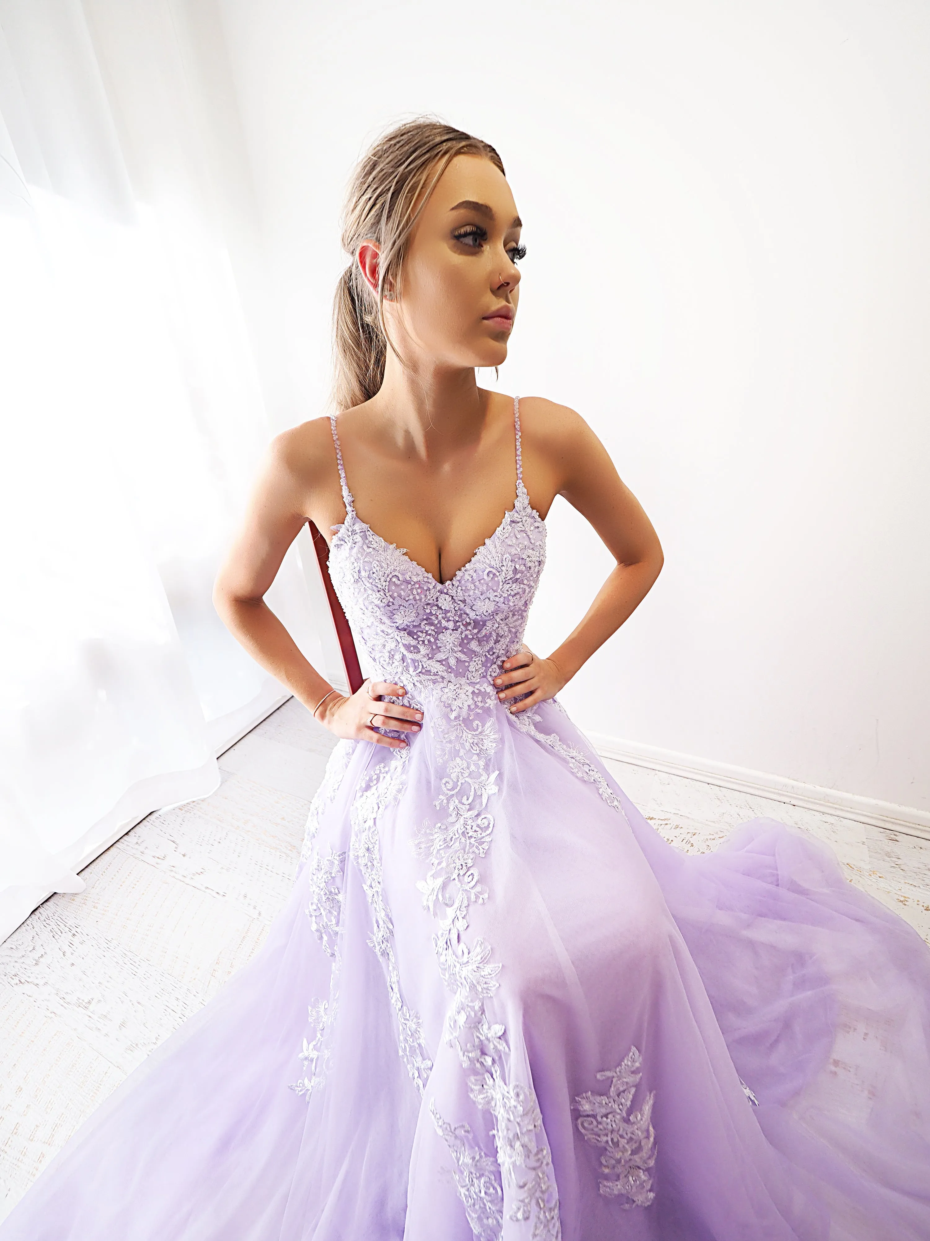 Pastel purple lace dress