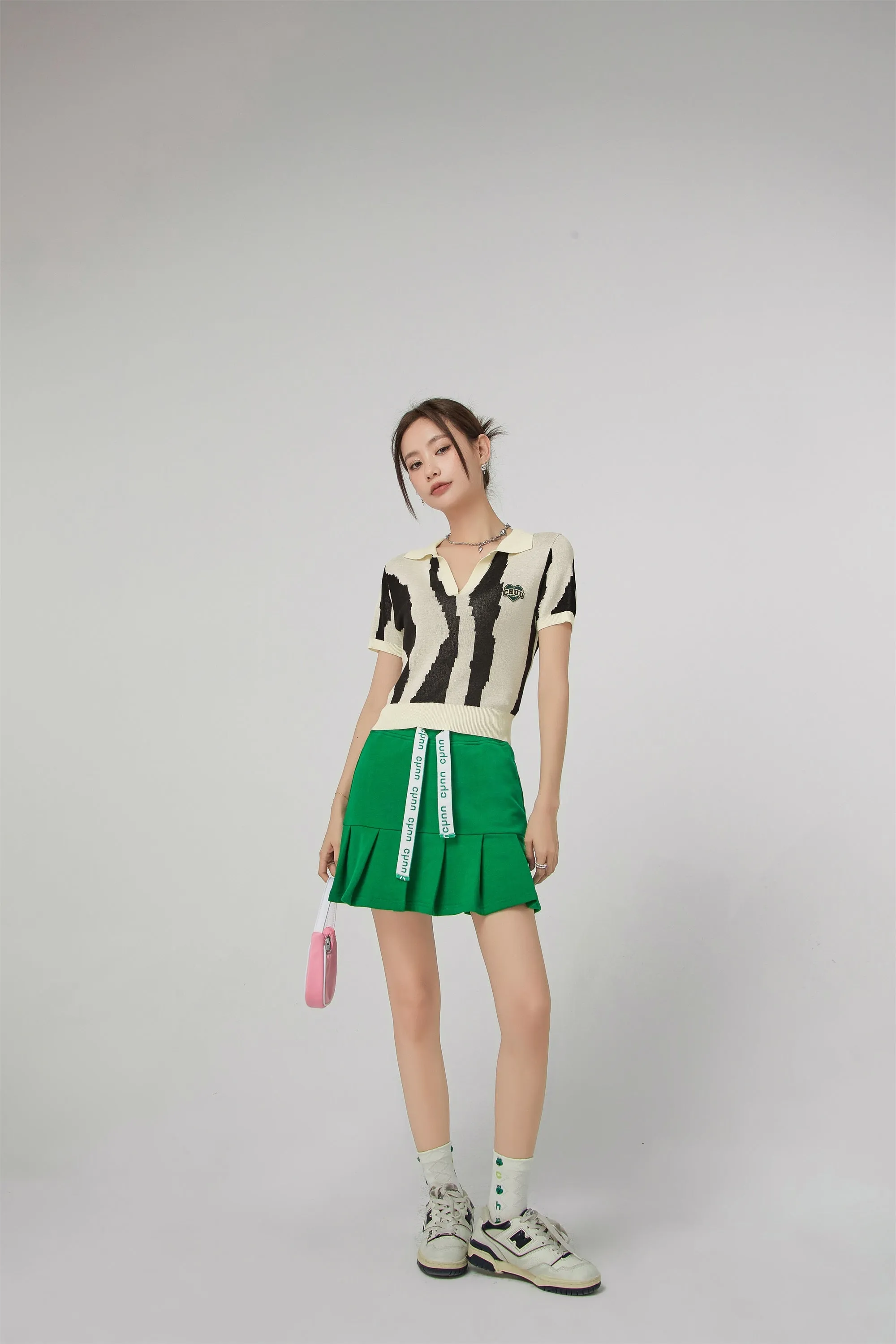 Pixeled Zebra Polo Knit Top