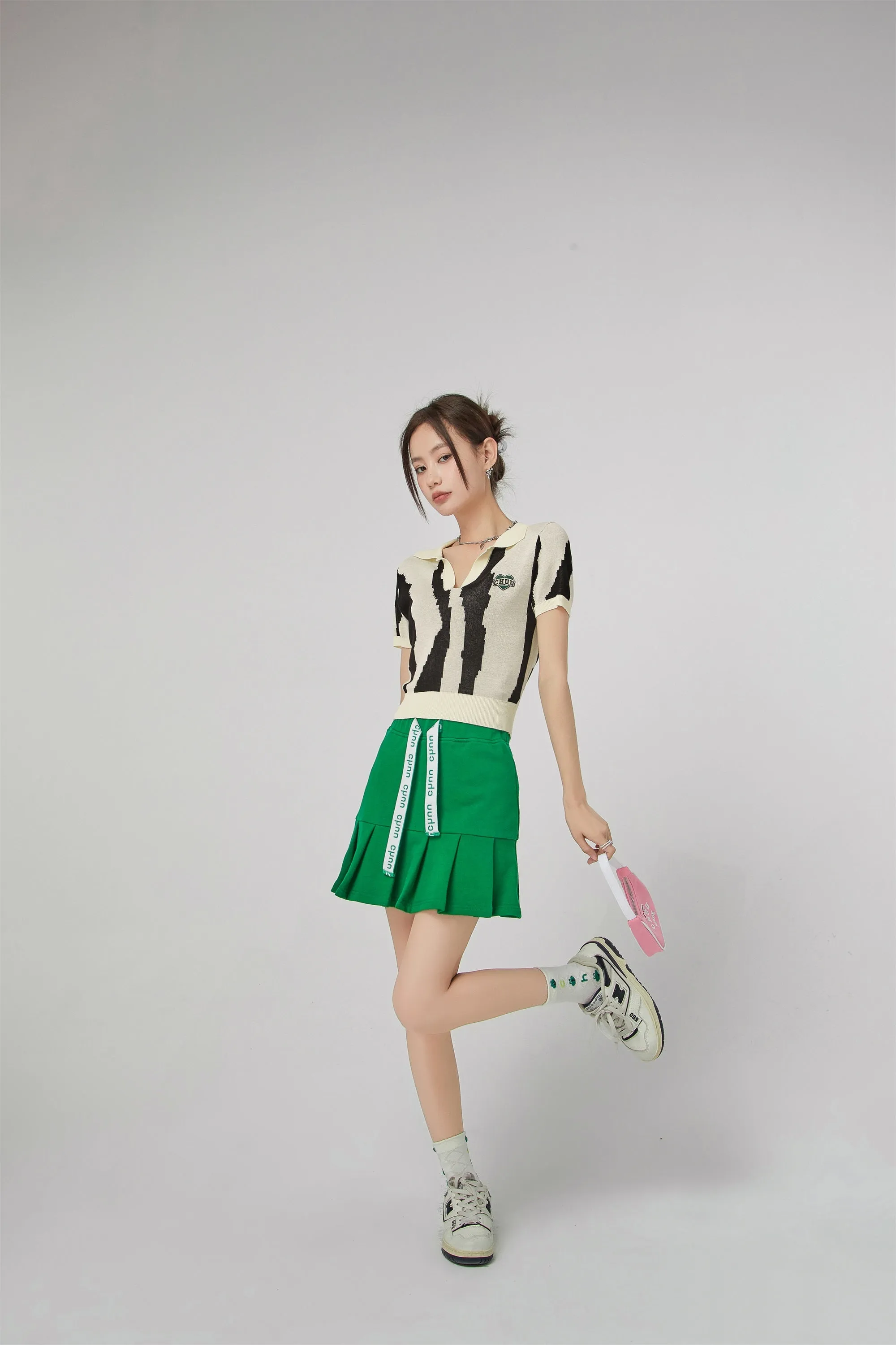 Pixeled Zebra Polo Knit Top