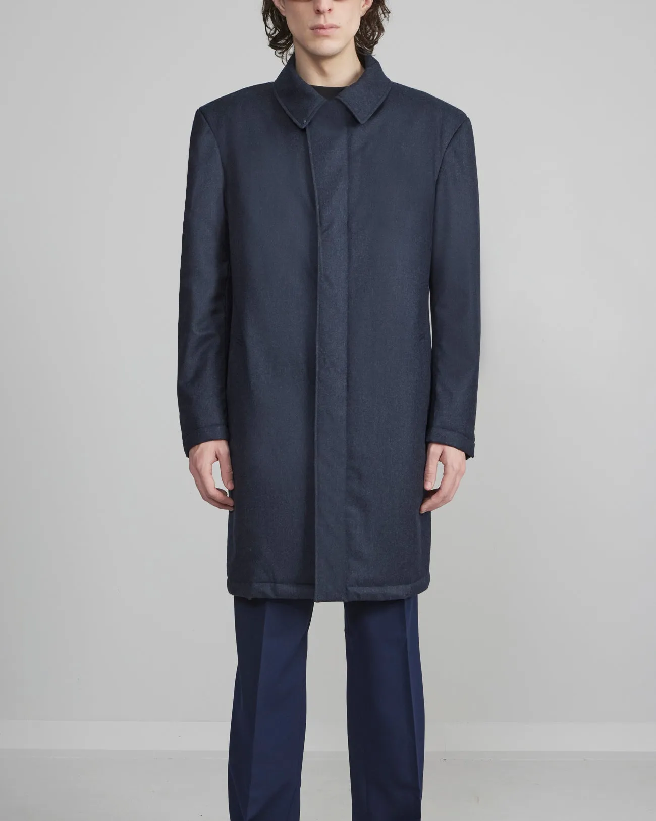 PLATINUM NAVY HERRINGBONE WOOL OVERCOAT