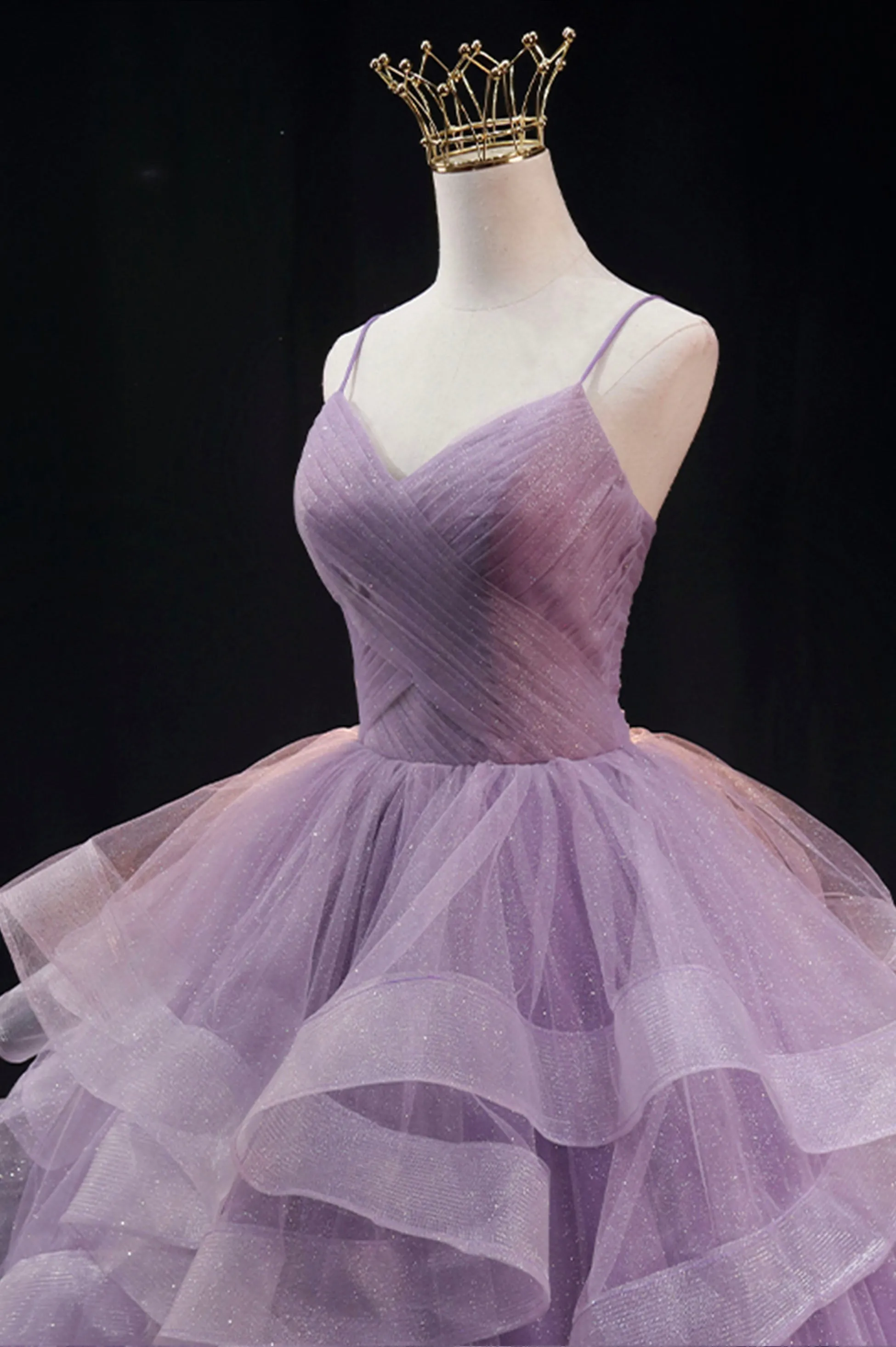 Purple Spaghetti Strap Tulle Long A-Line Ball Gown